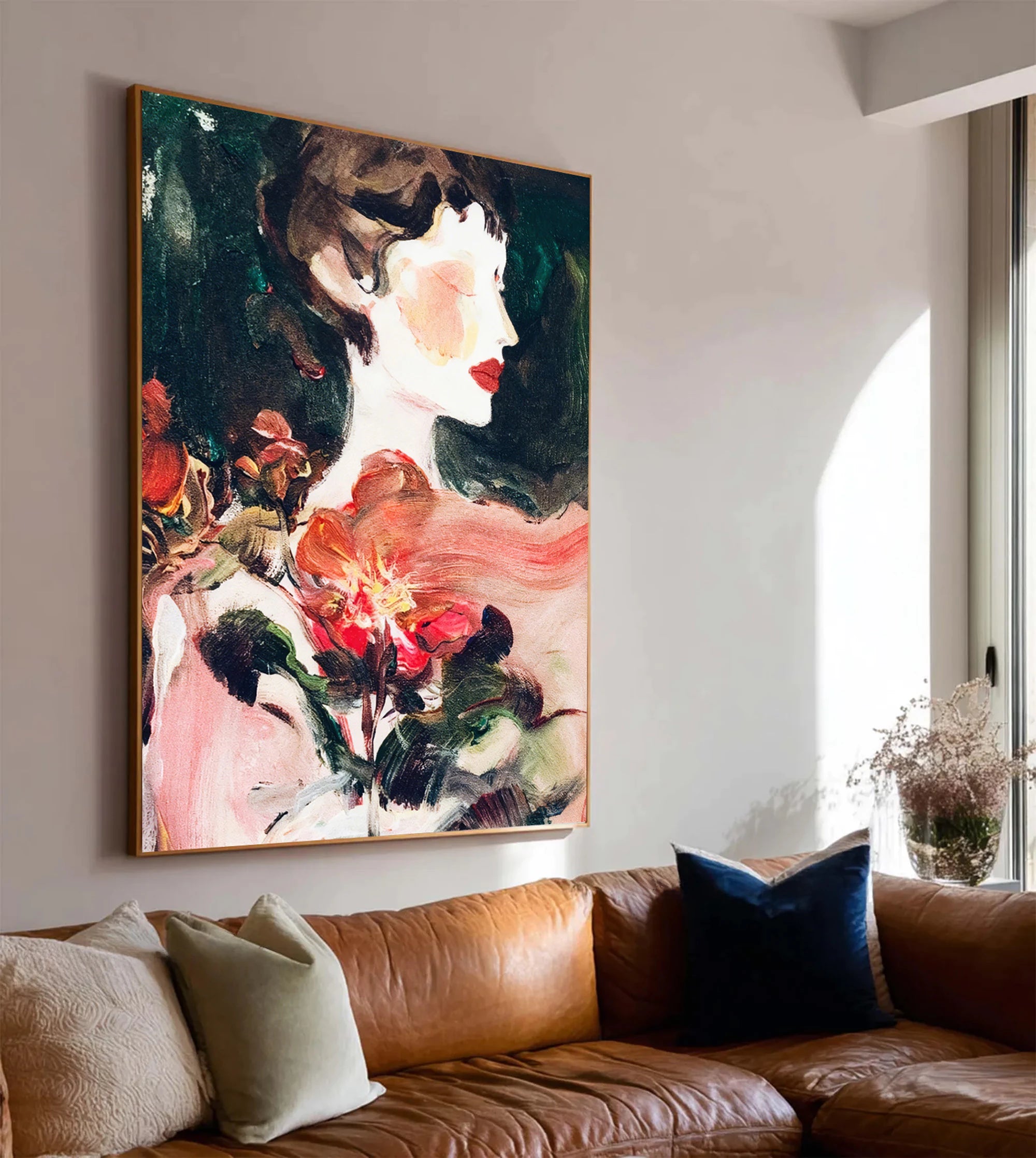 Vintage Floral Female Portrait Wall Art #AB322
