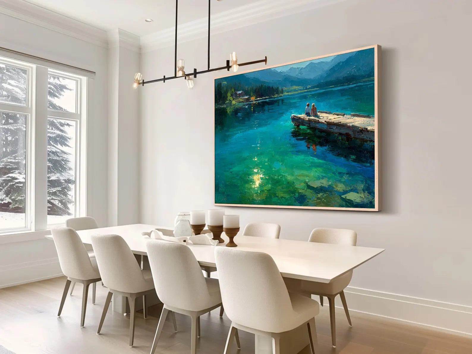 Turquoise Lake Dock Landscape Art #SK522