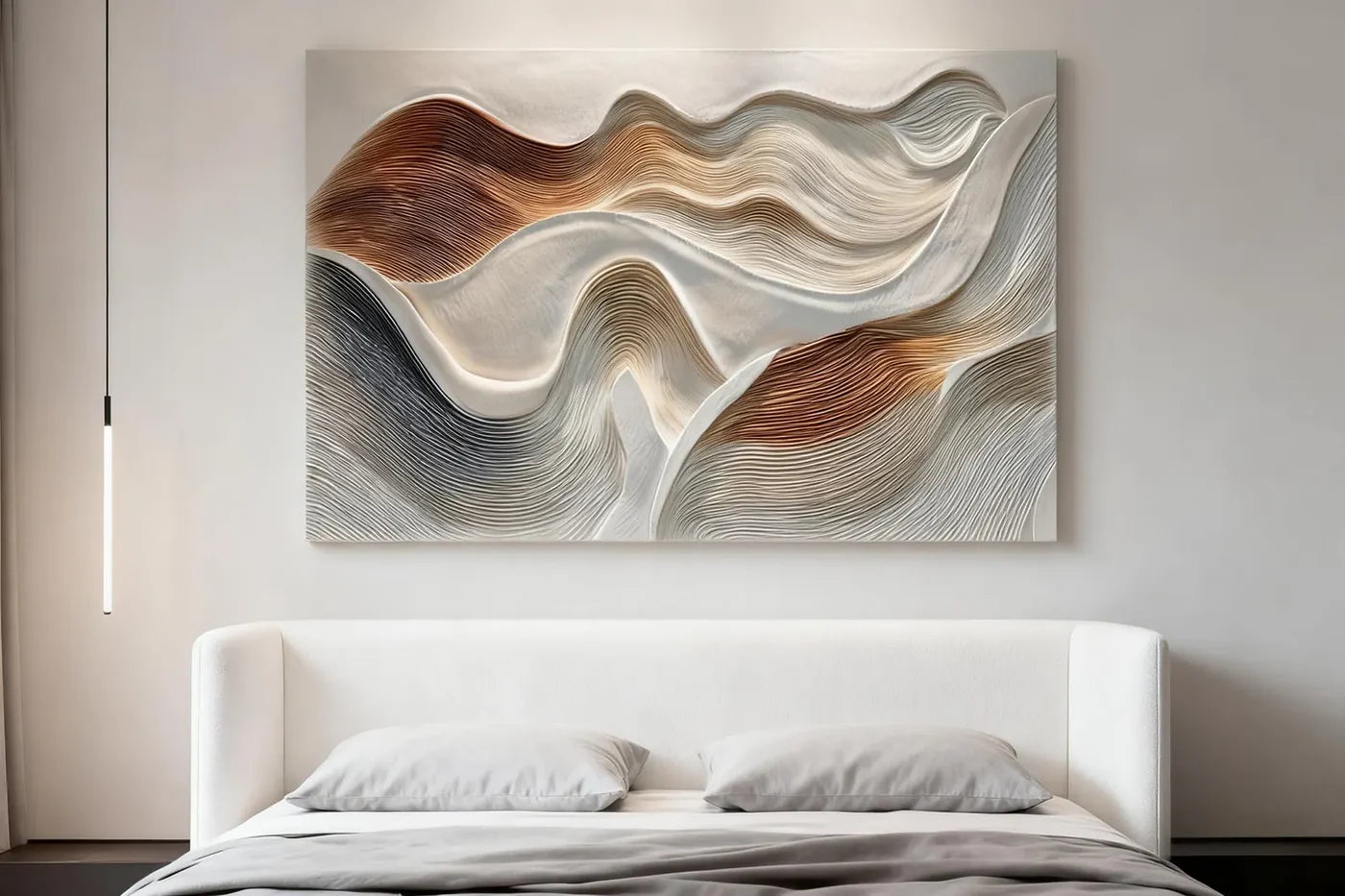 3D Textured Wave Wall Art, Neutral Abstract Canvas #MD313