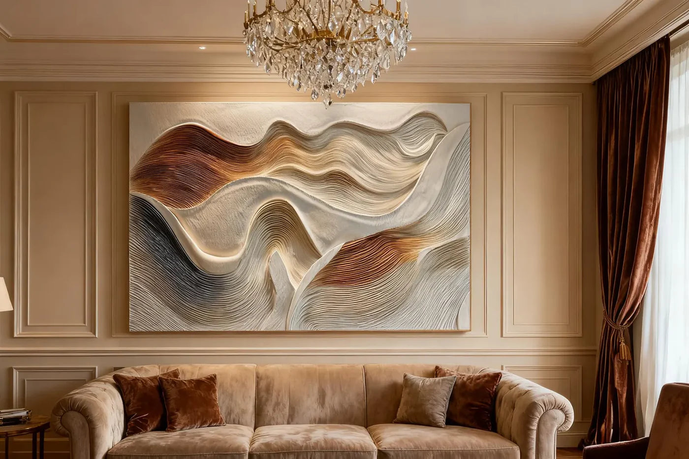 3D Textured Wave Wall Art, Neutral Abstract Canvas #MD313
