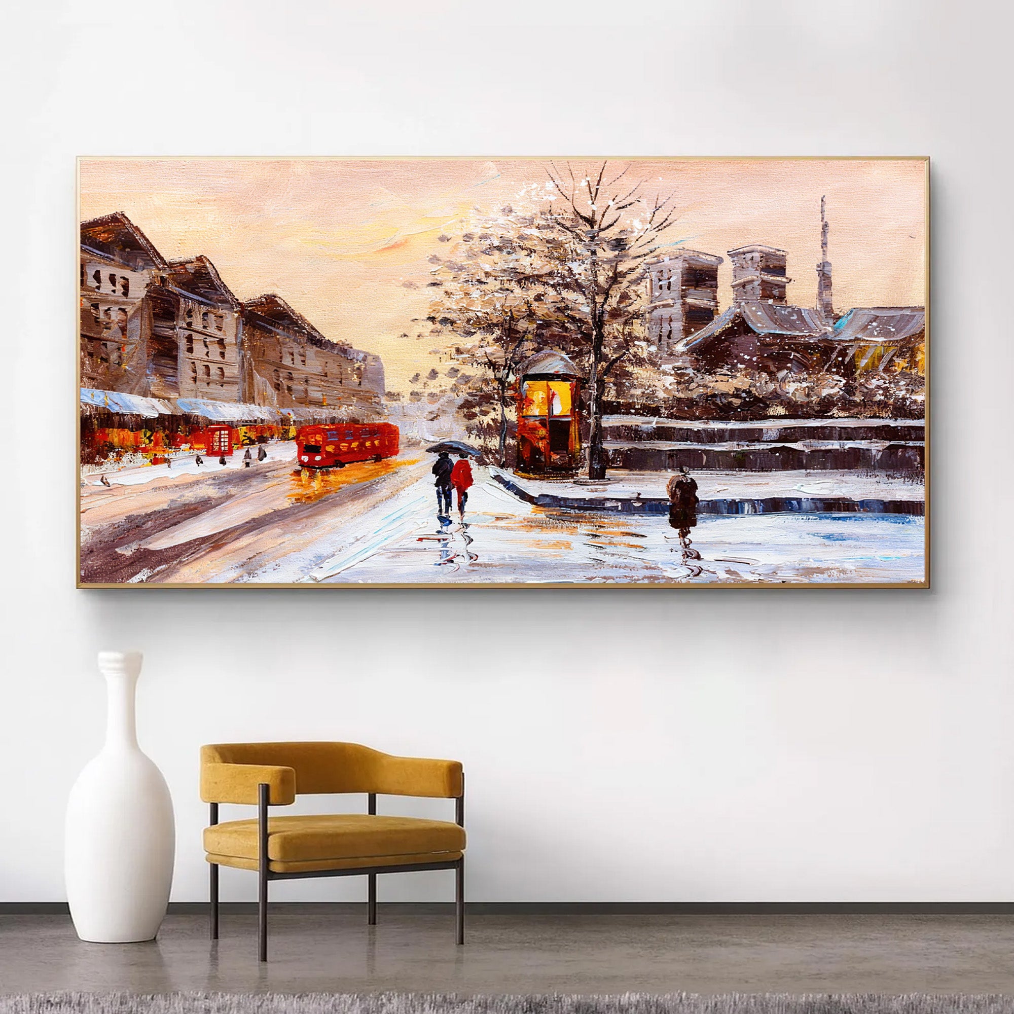 Vintage Paris Winter Street Scene Painting #MD711