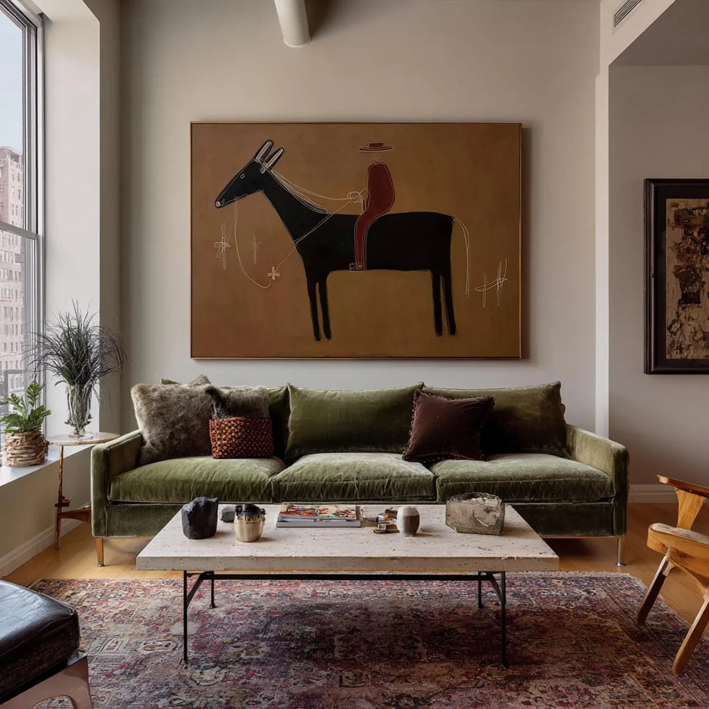 Minimalist Cowboy Horse Art Print, Wabi Sabi Wall Decor #AM129