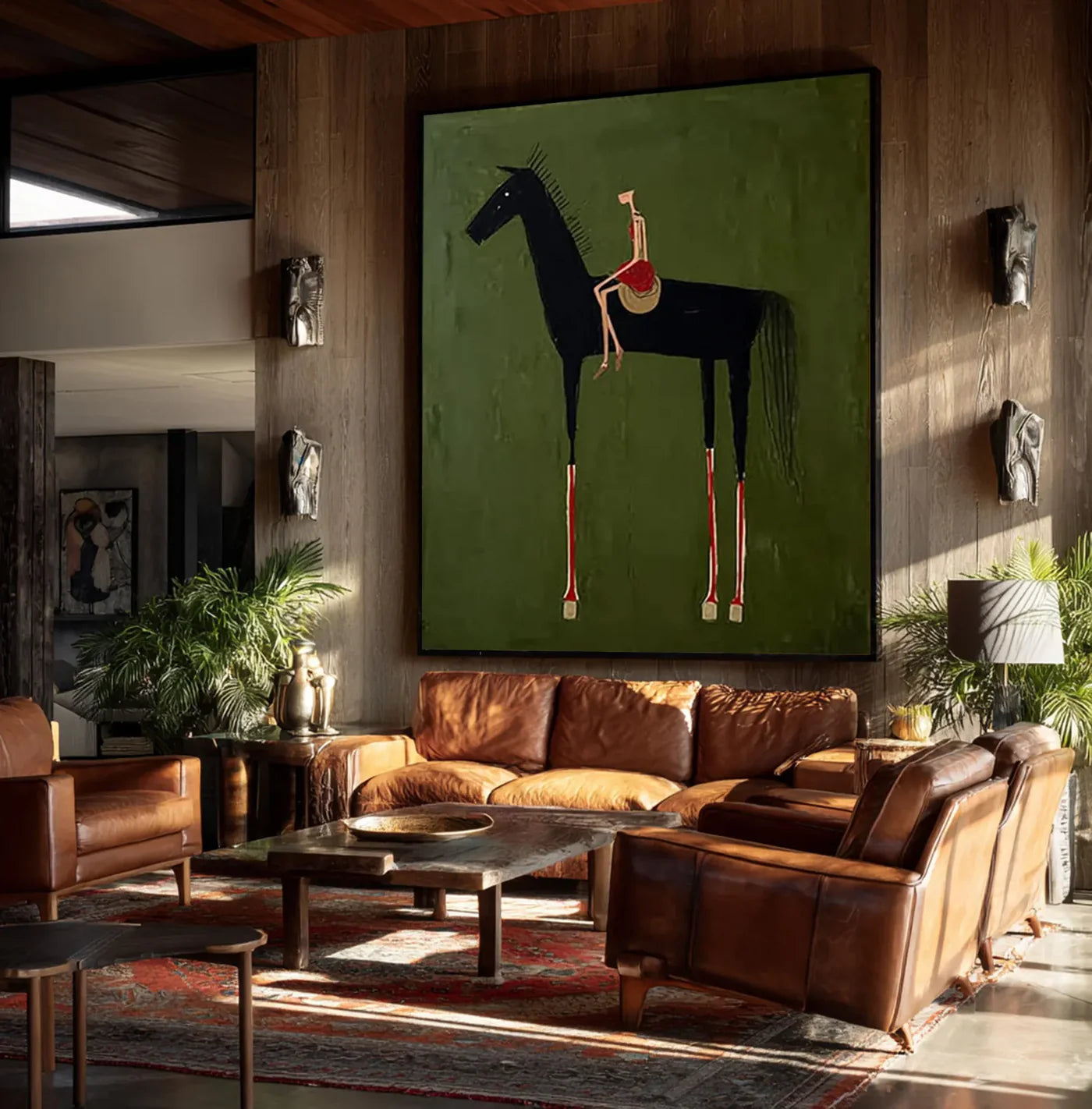 Minimalist Black Horse Rider Oil Paintin #JM633