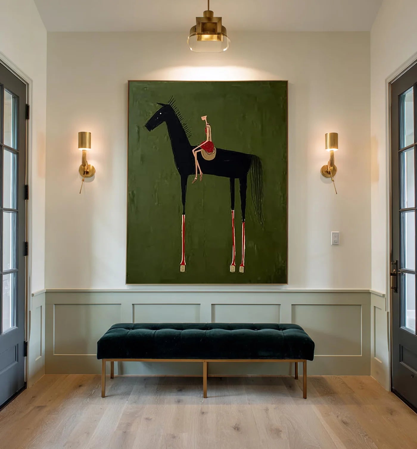 Minimalist Black Horse Rider Oil Paintin #JM633