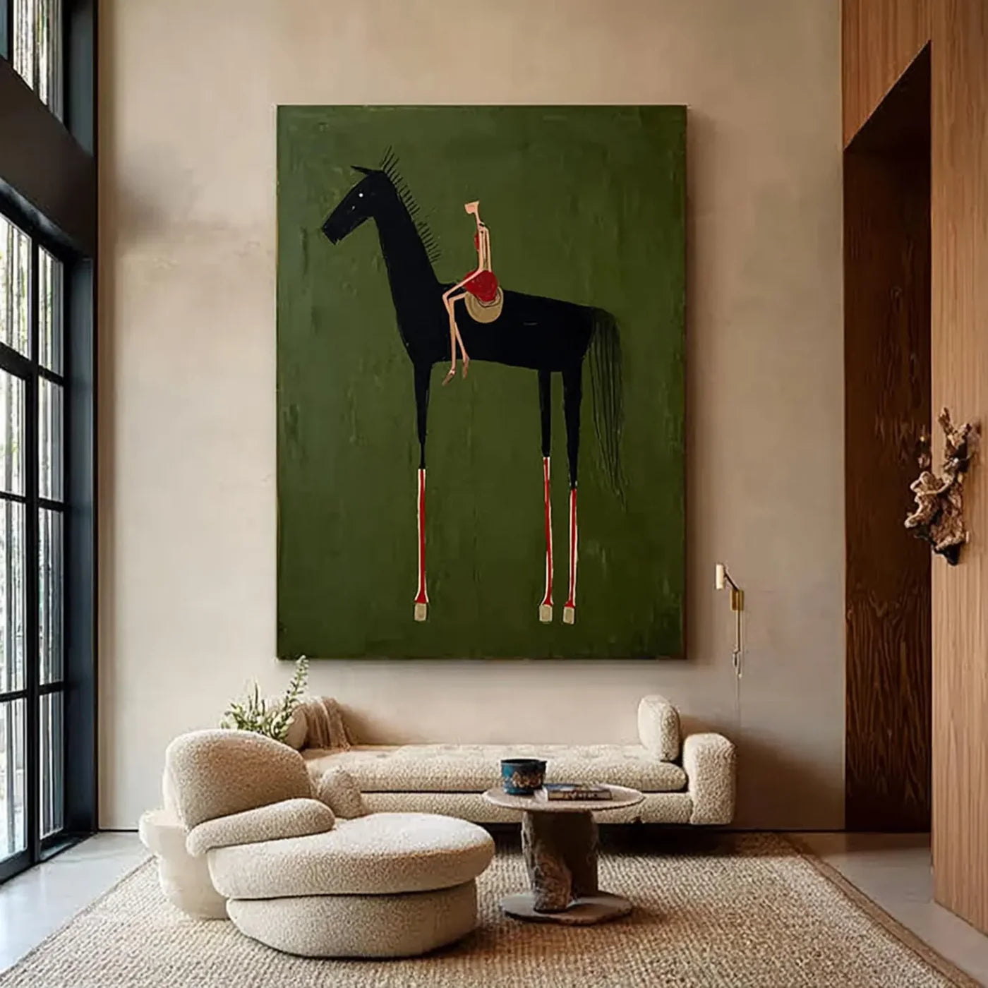 Minimalist Black Horse Rider Oil Paintin #JM633