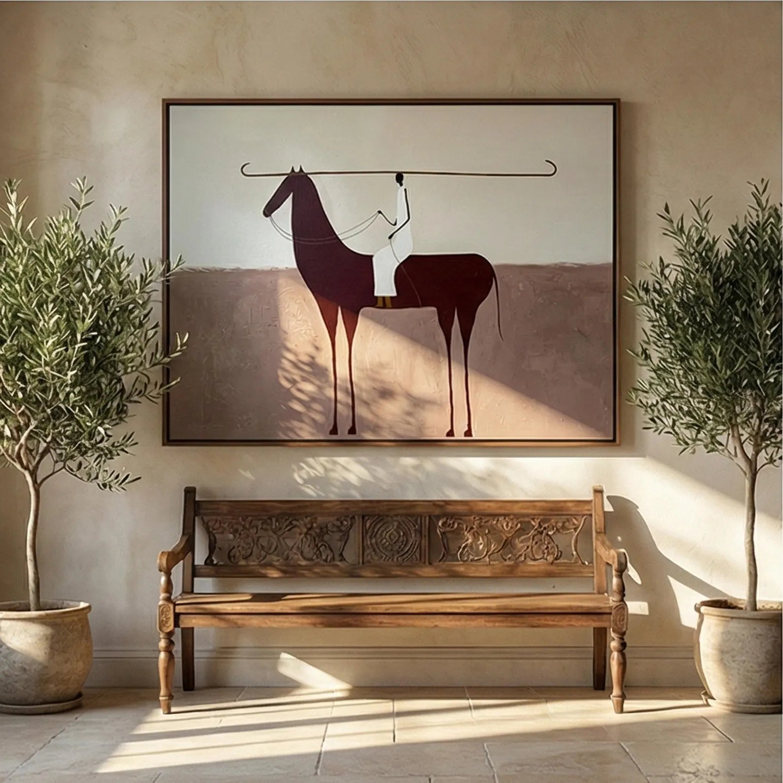 Minimalist Abstract Equestrian Rider Textured Oil Painting #AB335