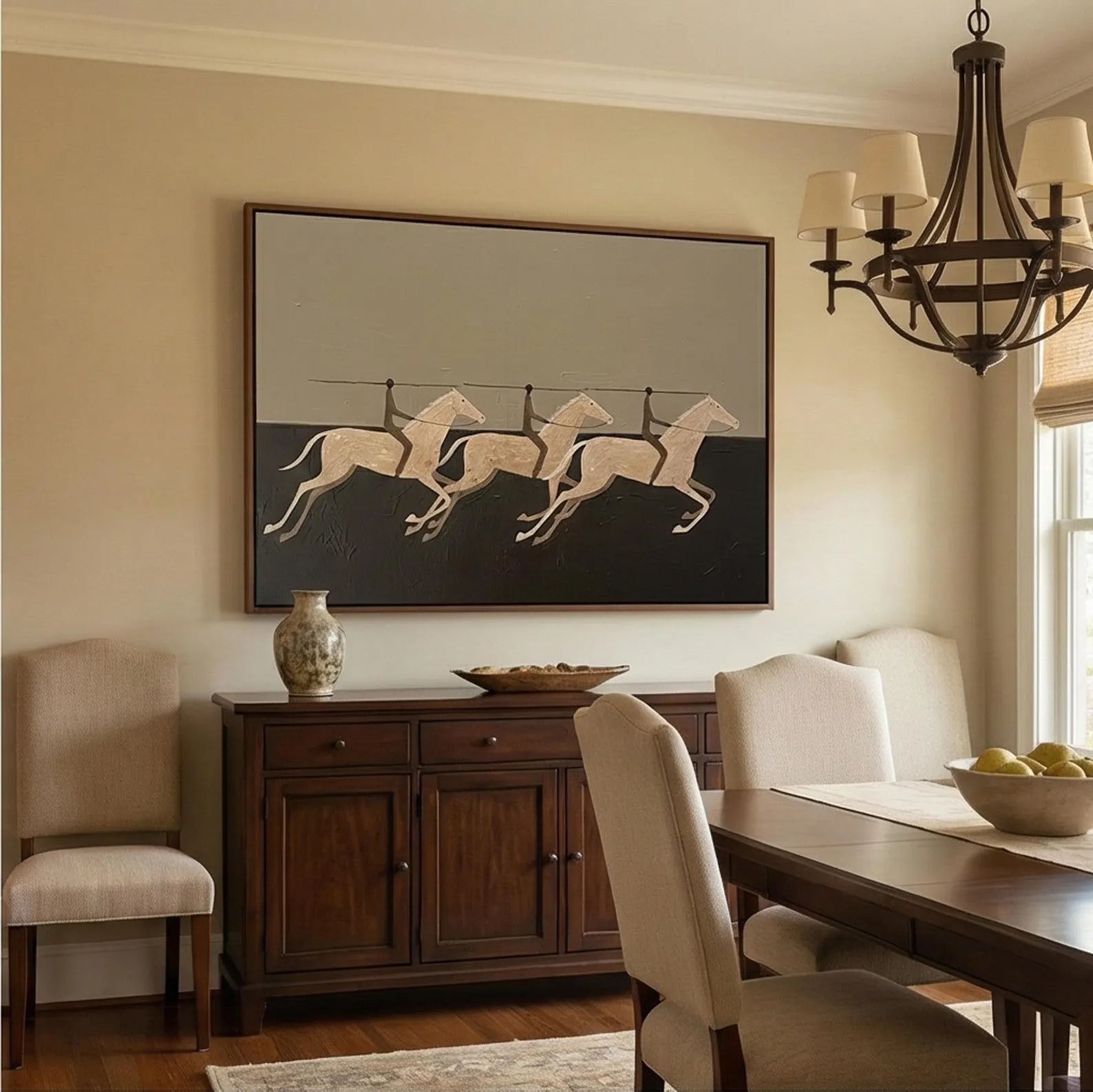 Abstract Three Galloping Horses Textured Oil Painting #AB336