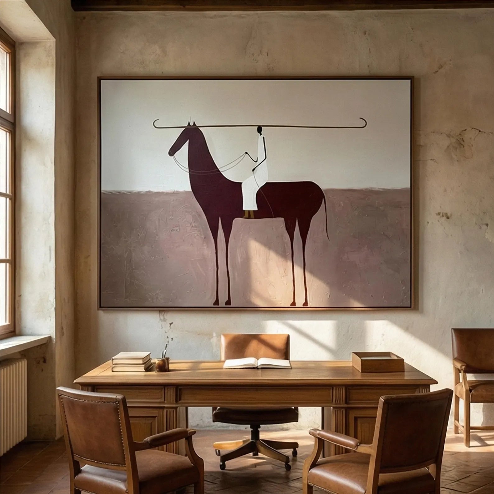 Minimalist Abstract Equestrian Rider Textured Oil Painting #AB335