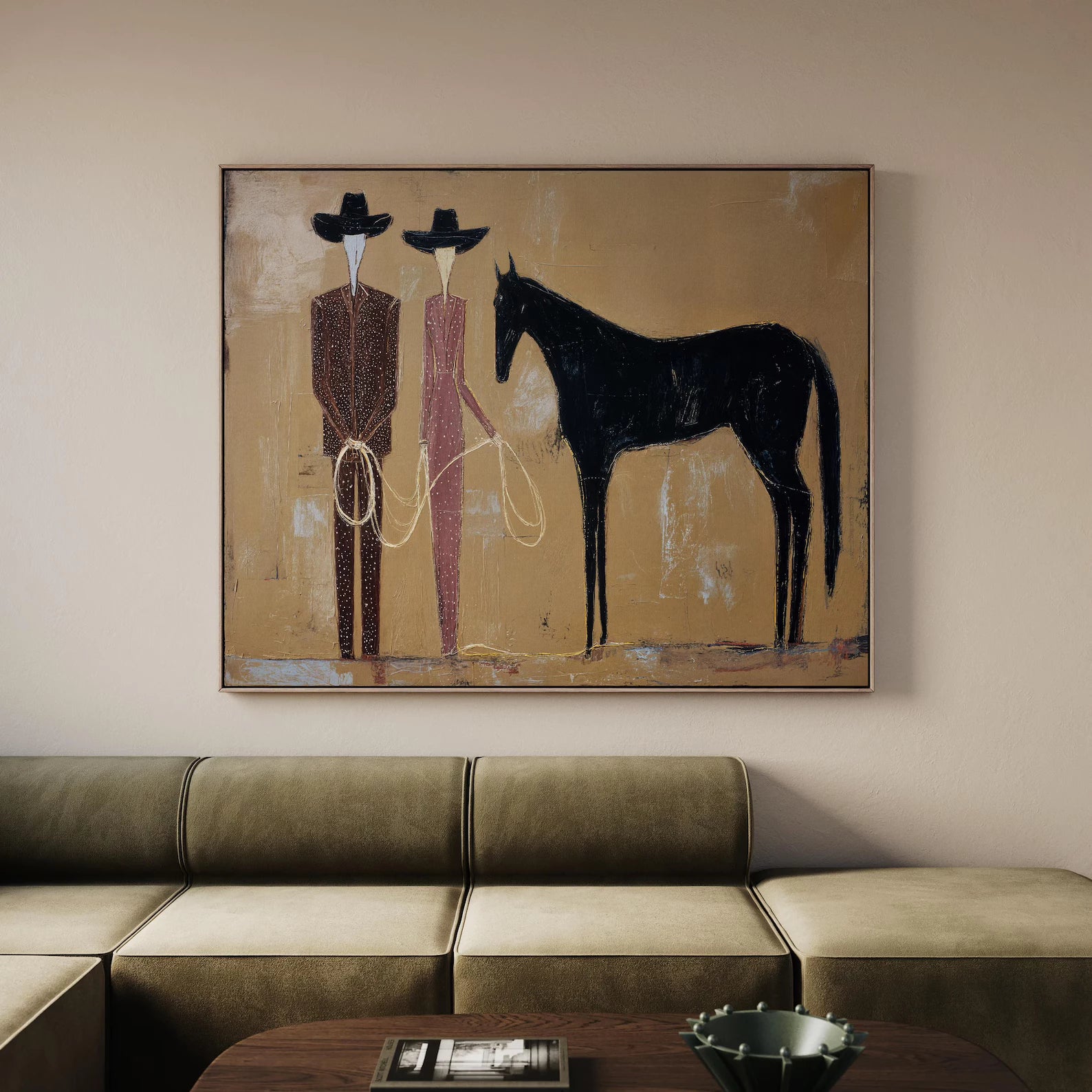 Vintage Western Black Horse Art #AB338