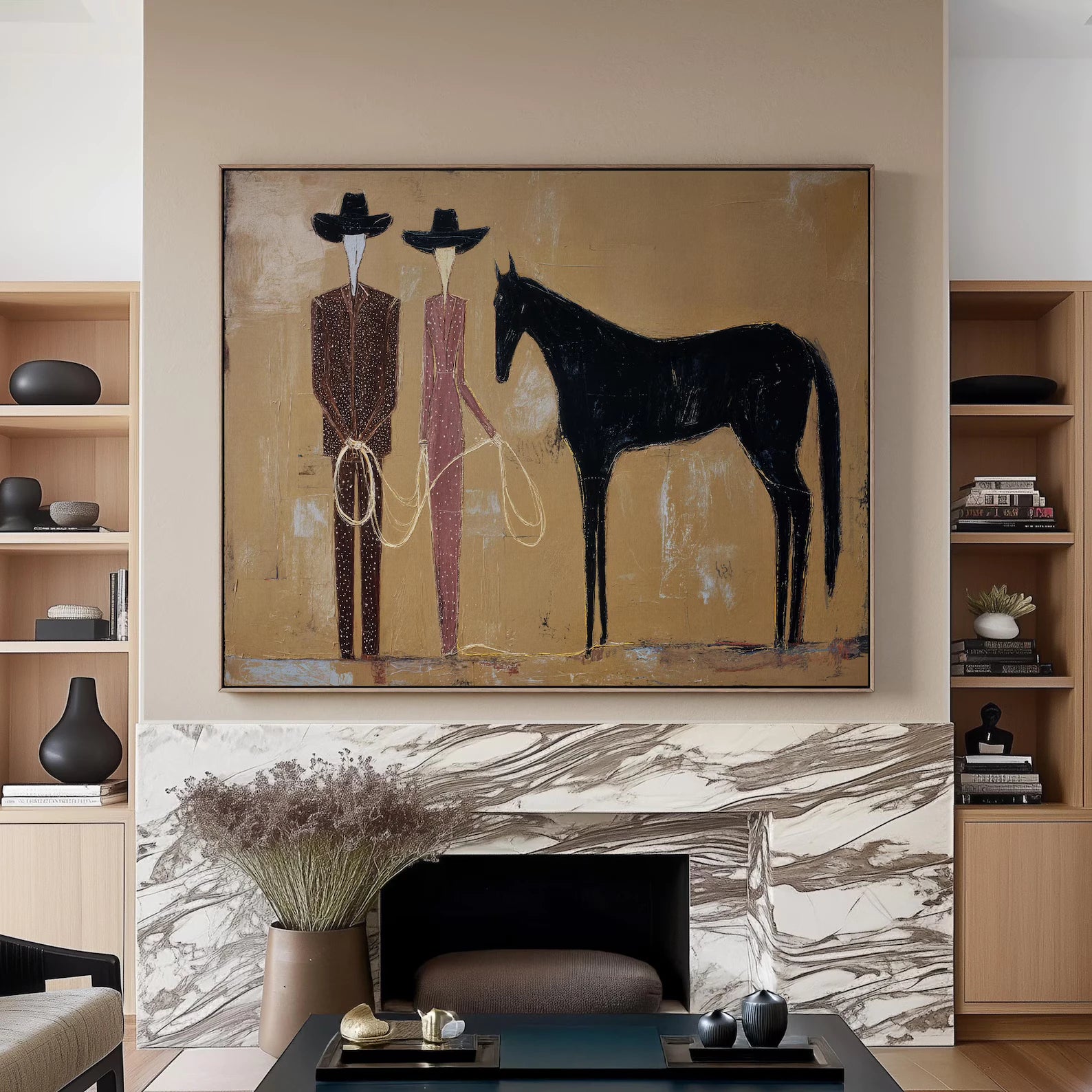 Vintage Western Black Horse Art #AB338