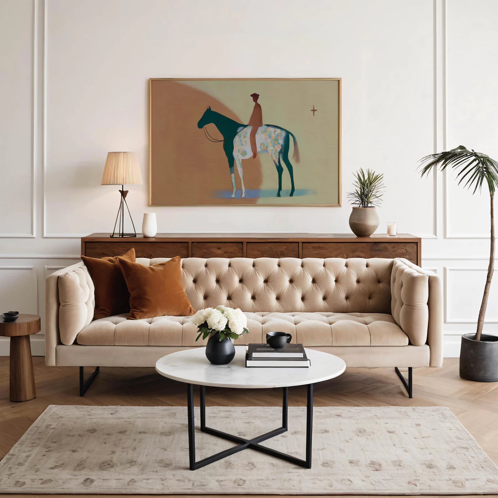 Contemporary Minimalist Equestrian Figure Oil Painting #AB337