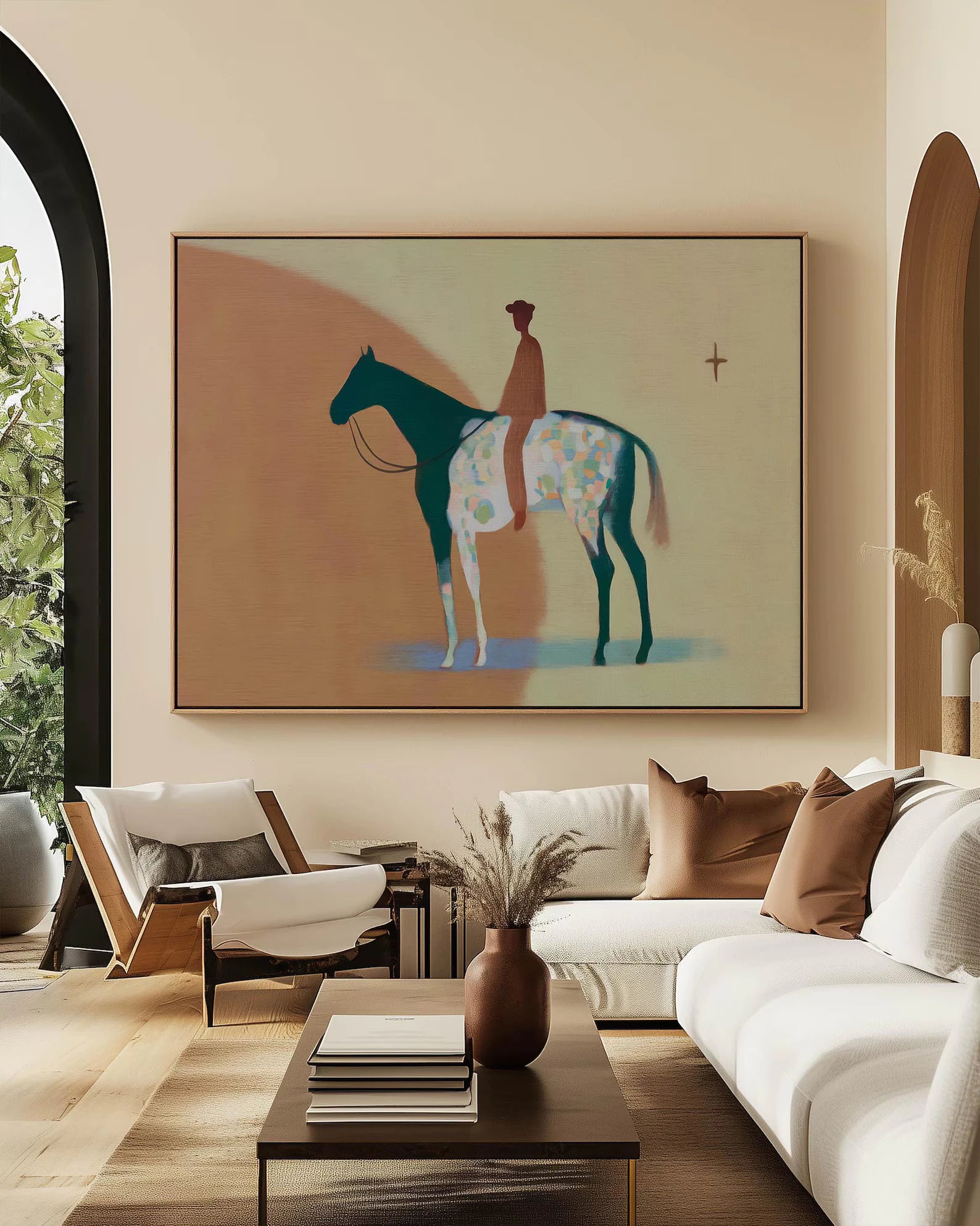 Contemporary Minimalist Equestrian Figure Oil Painting #AB337
