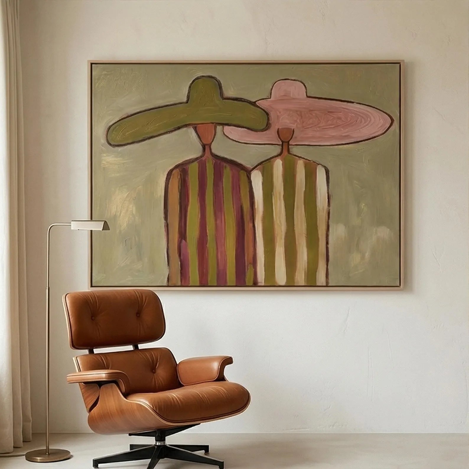 Wide-Brim Hat Abstract Figure Textured Oil Painting #AB333