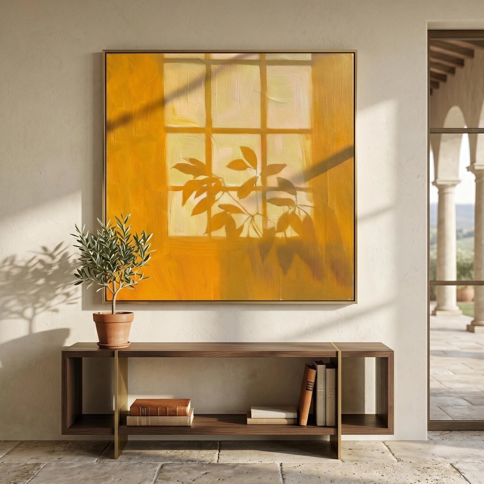 Warm Yellow Window Shadow Textured Oil Painting #FJ203