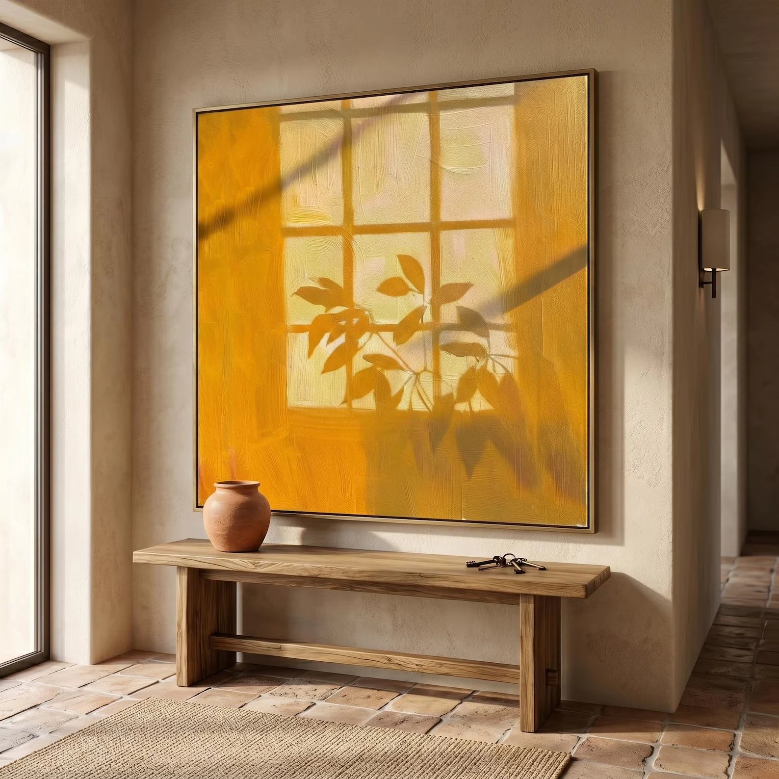 Warm Yellow Window Shadow Textured Oil Painting #FJ203