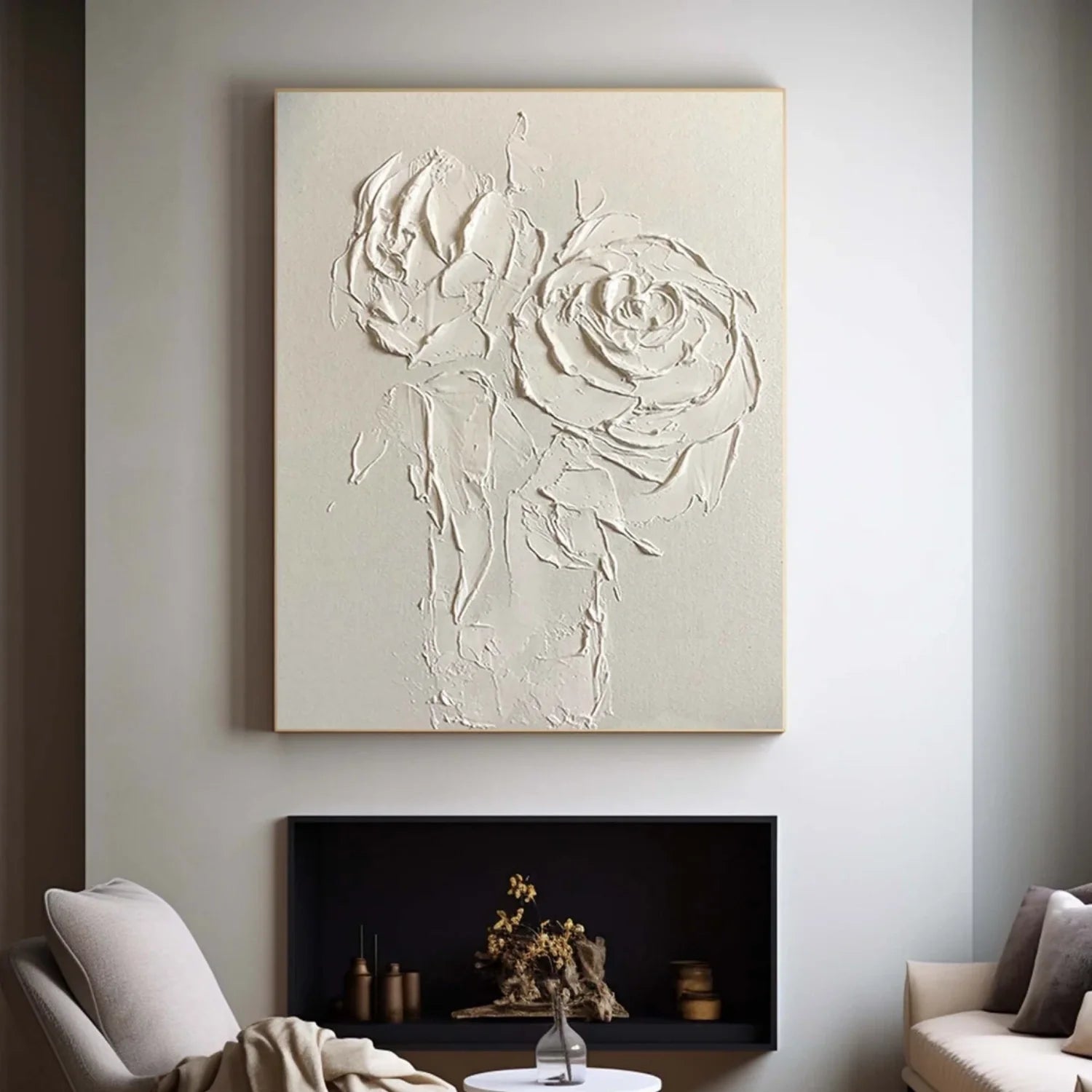 White Flower & Tree Abstract_Textured Wall Art #FT128