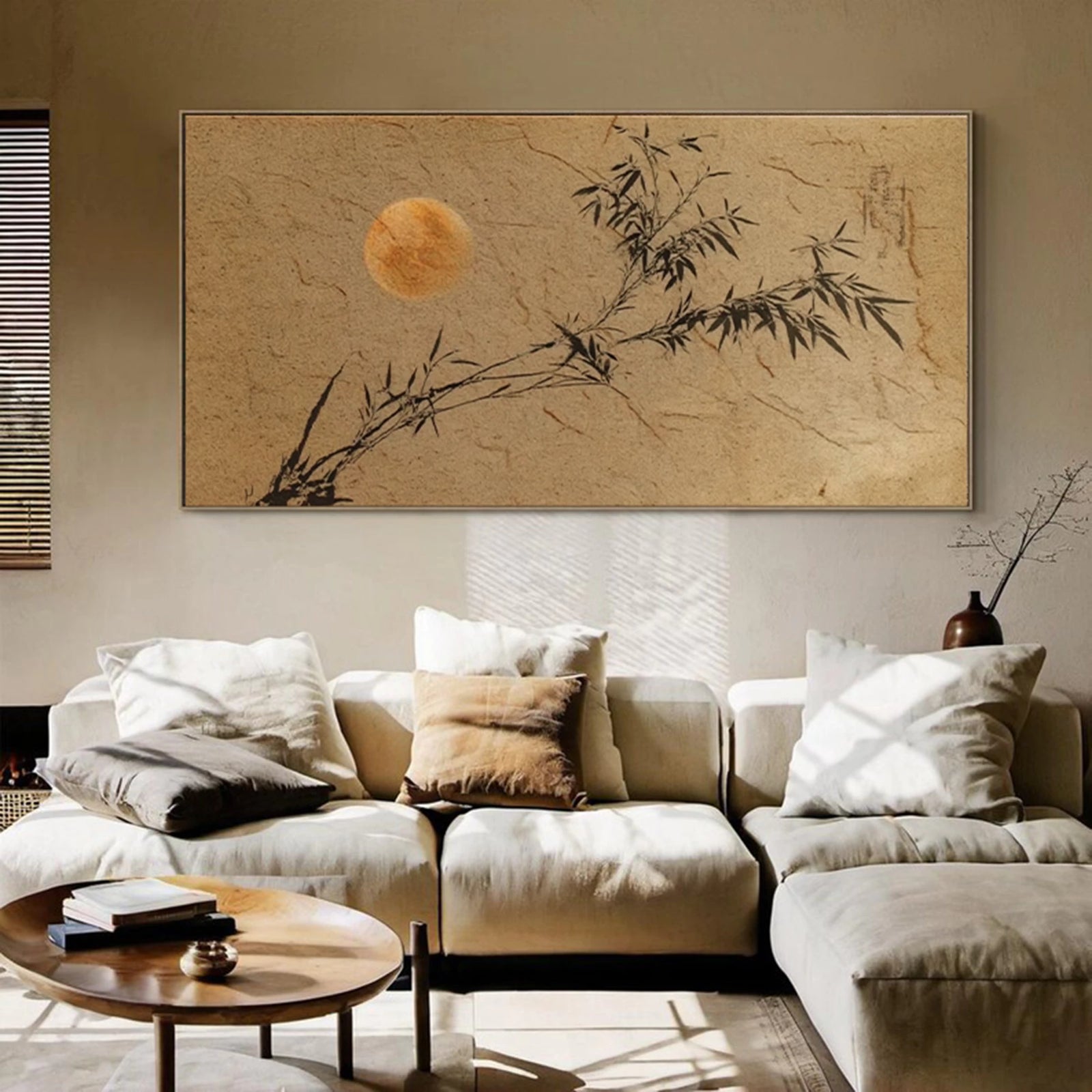 Wabi-Sabi Bamboo Shadow Full Moon Wall Art #WA72