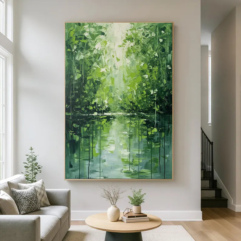 Green Forest Reflection Impasto Wall Art #FT107