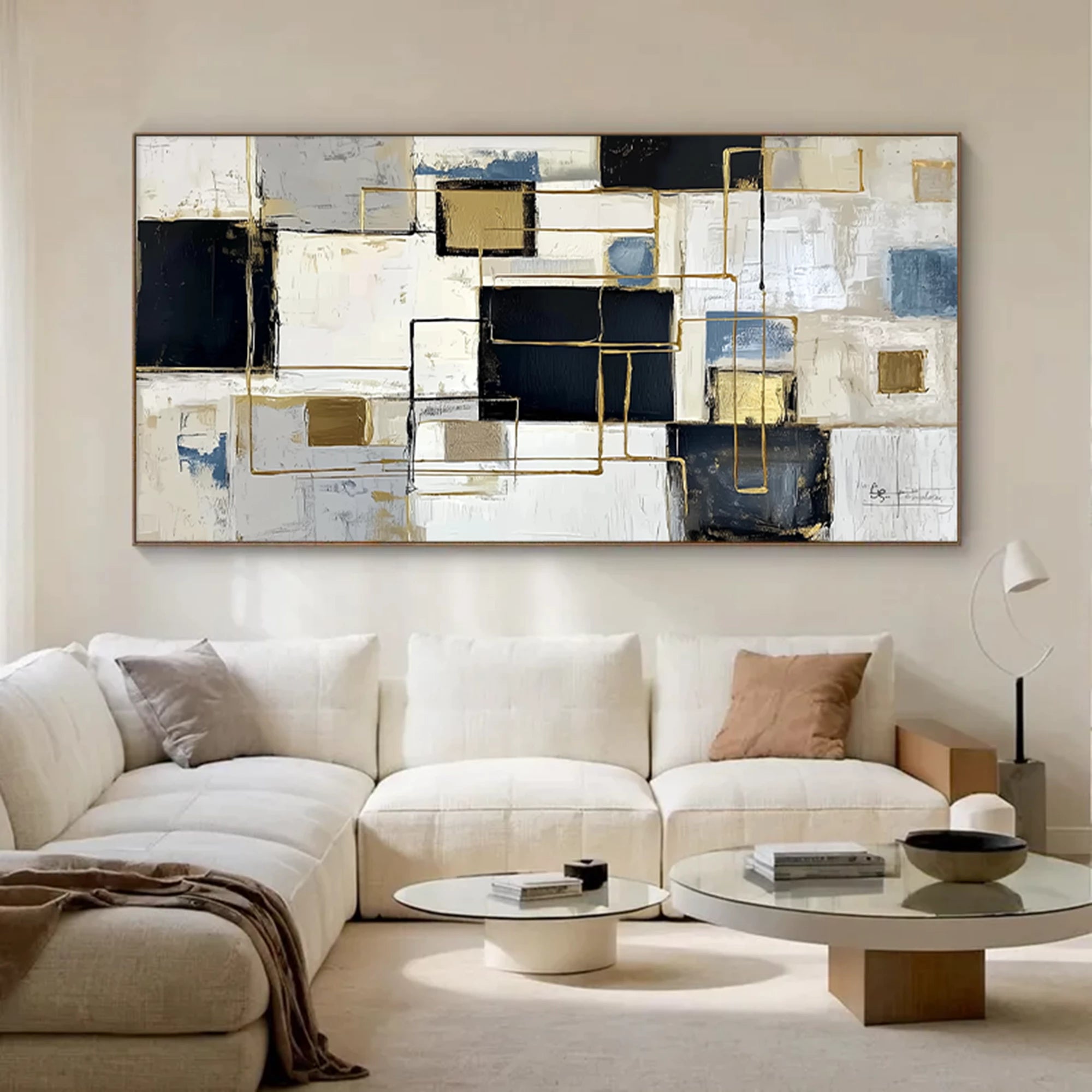 Neutral Tone Abstract Geometry Canvas Art #WA73