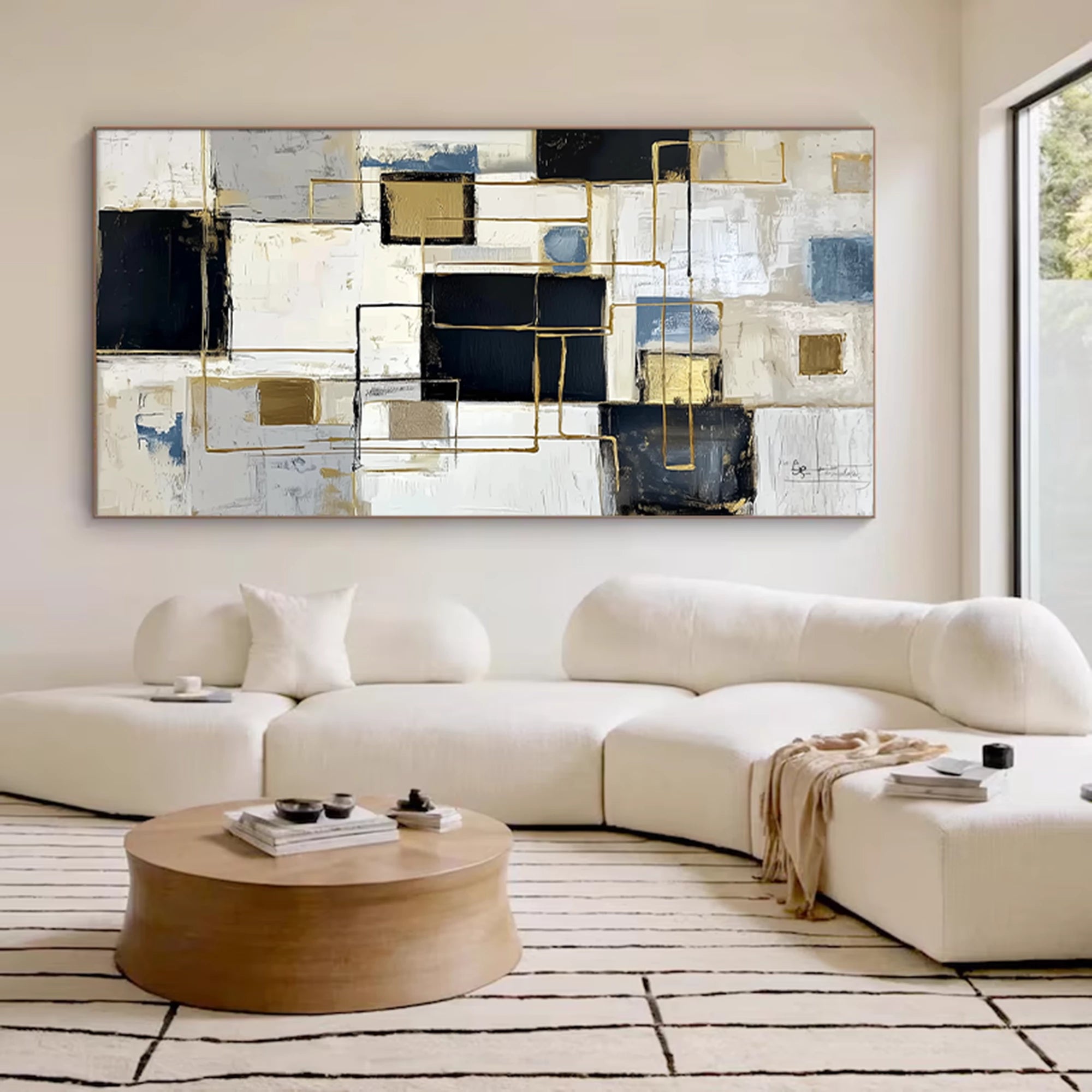 Neutral Tone Abstract Geometry Canvas Art #WA73
