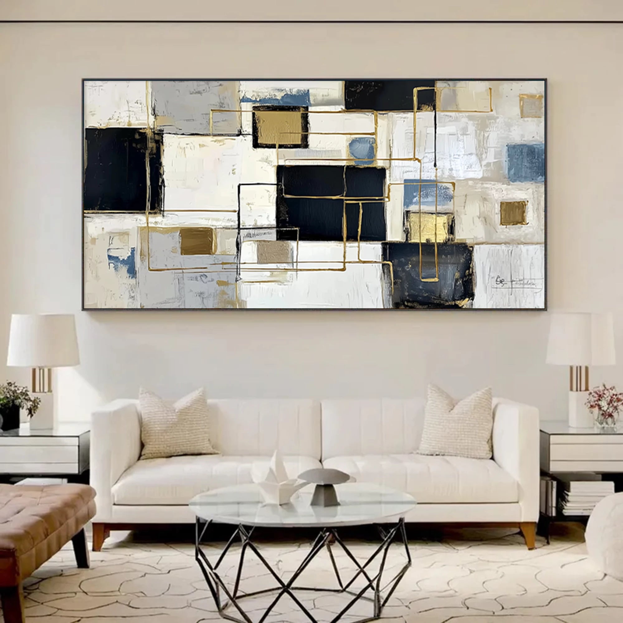 Neutral Tone Abstract Geometry Canvas Art #WA73