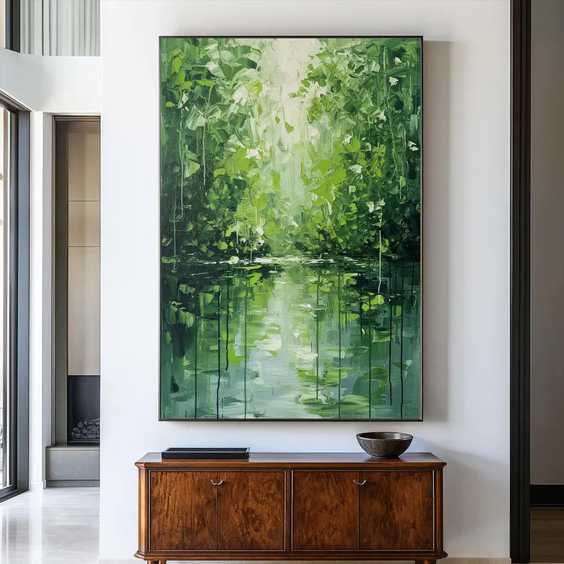 Green Forest Reflection Impasto Wall Art #FT107
