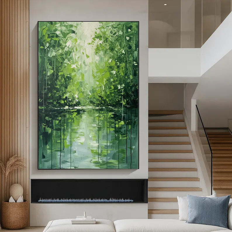 Green Forest Reflection Impasto Wall Art #FT107