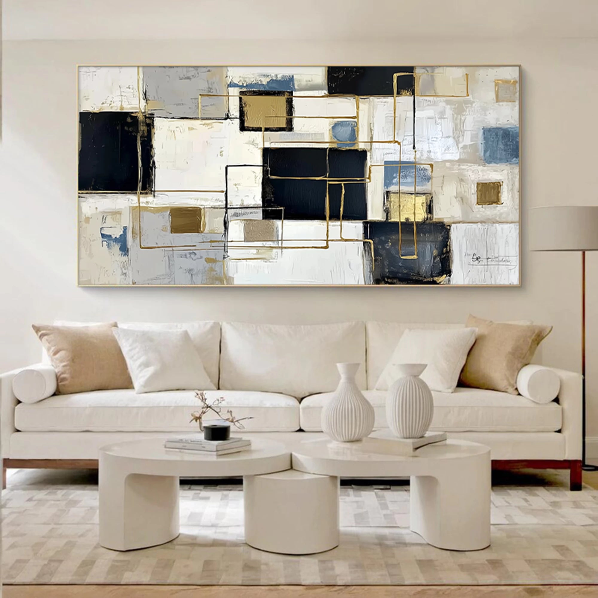 Neutral Tone Abstract Geometry Canvas Art #WA73
