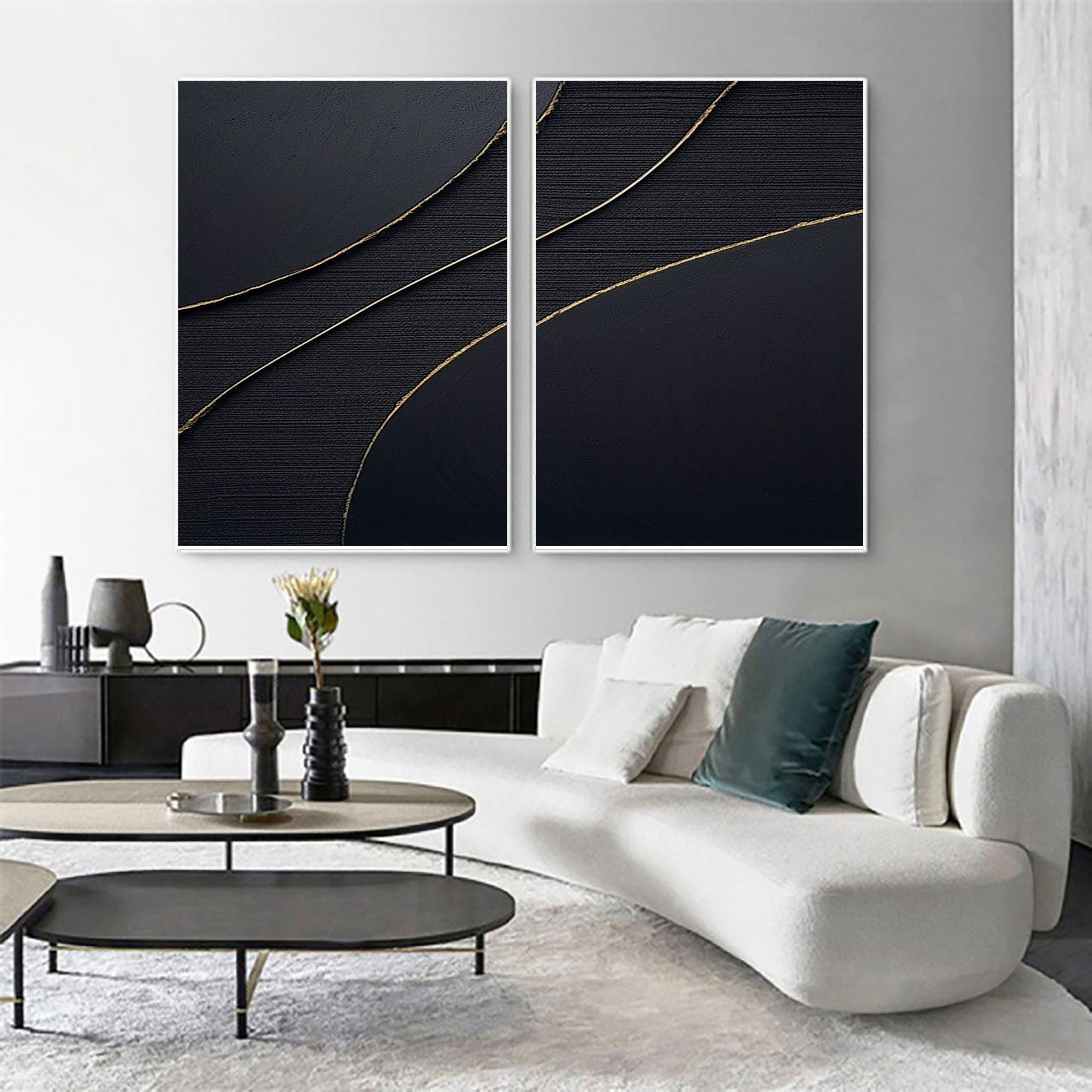 Gold Black Textured Minimalist Wall Art, Large Abstract Painting On Canvas