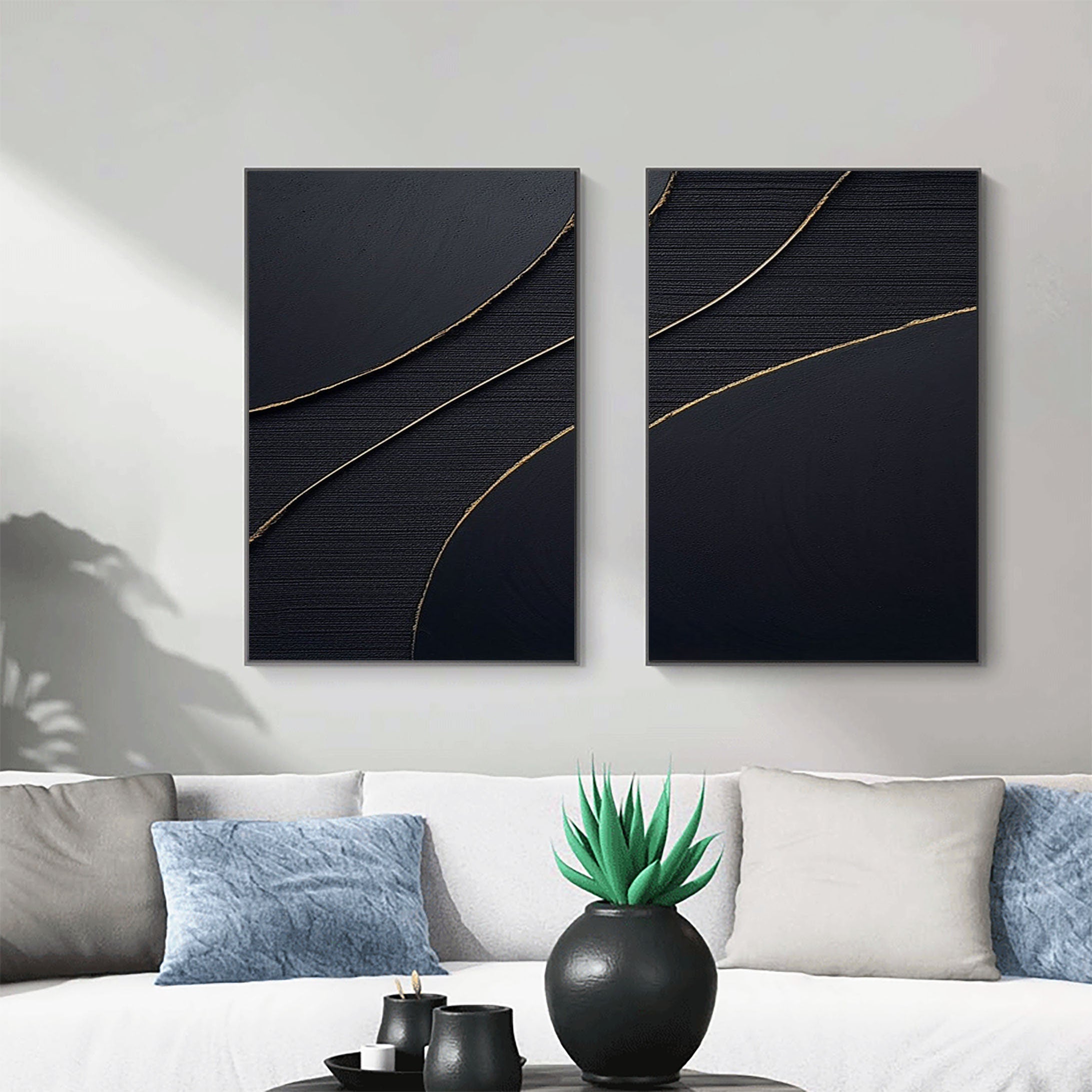 Gold Black Textured Minimalist Wall Art, Large Abstract Painting On Canvas