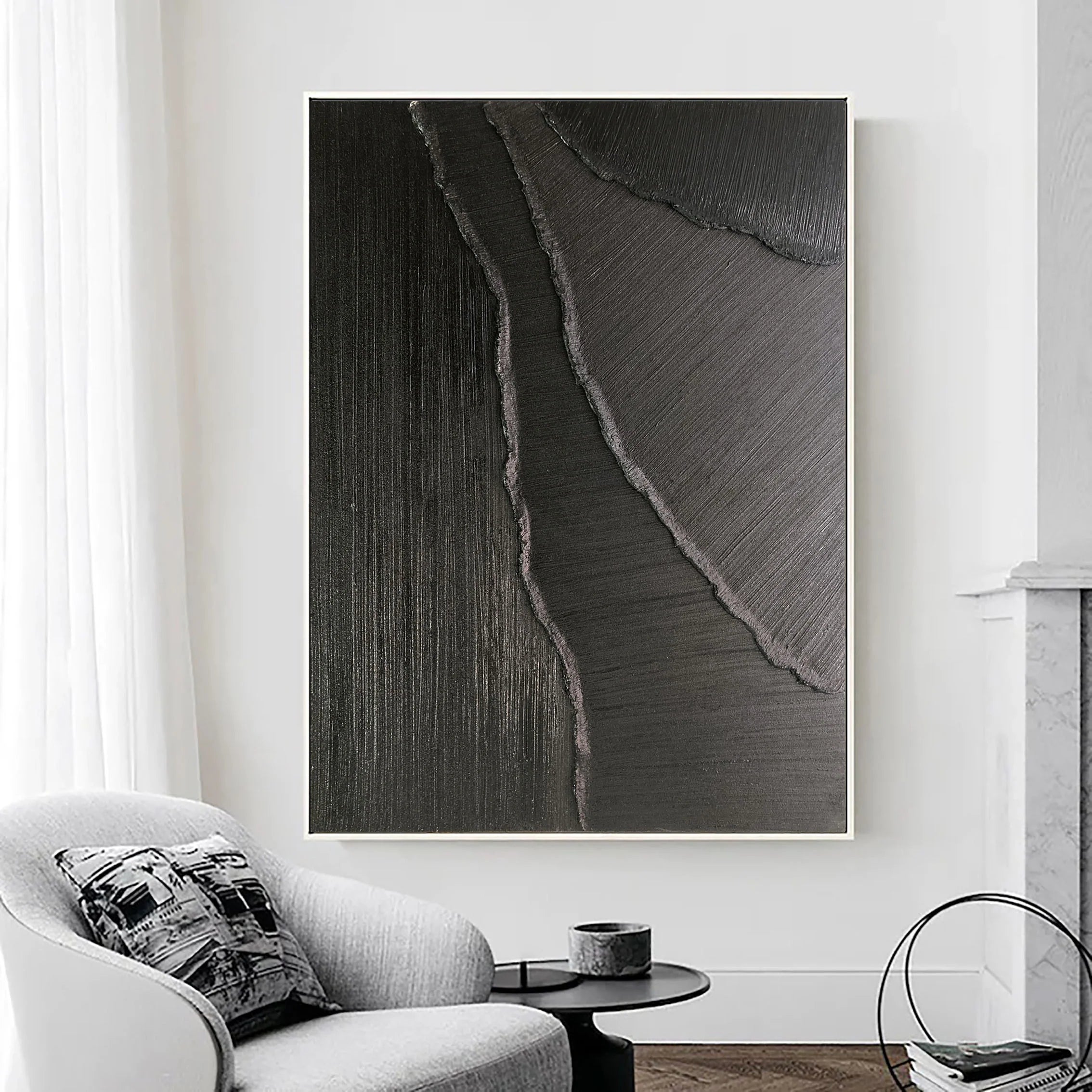 Plaster Art 3D Textured Black Minimalist Zen Canvas Art Painting