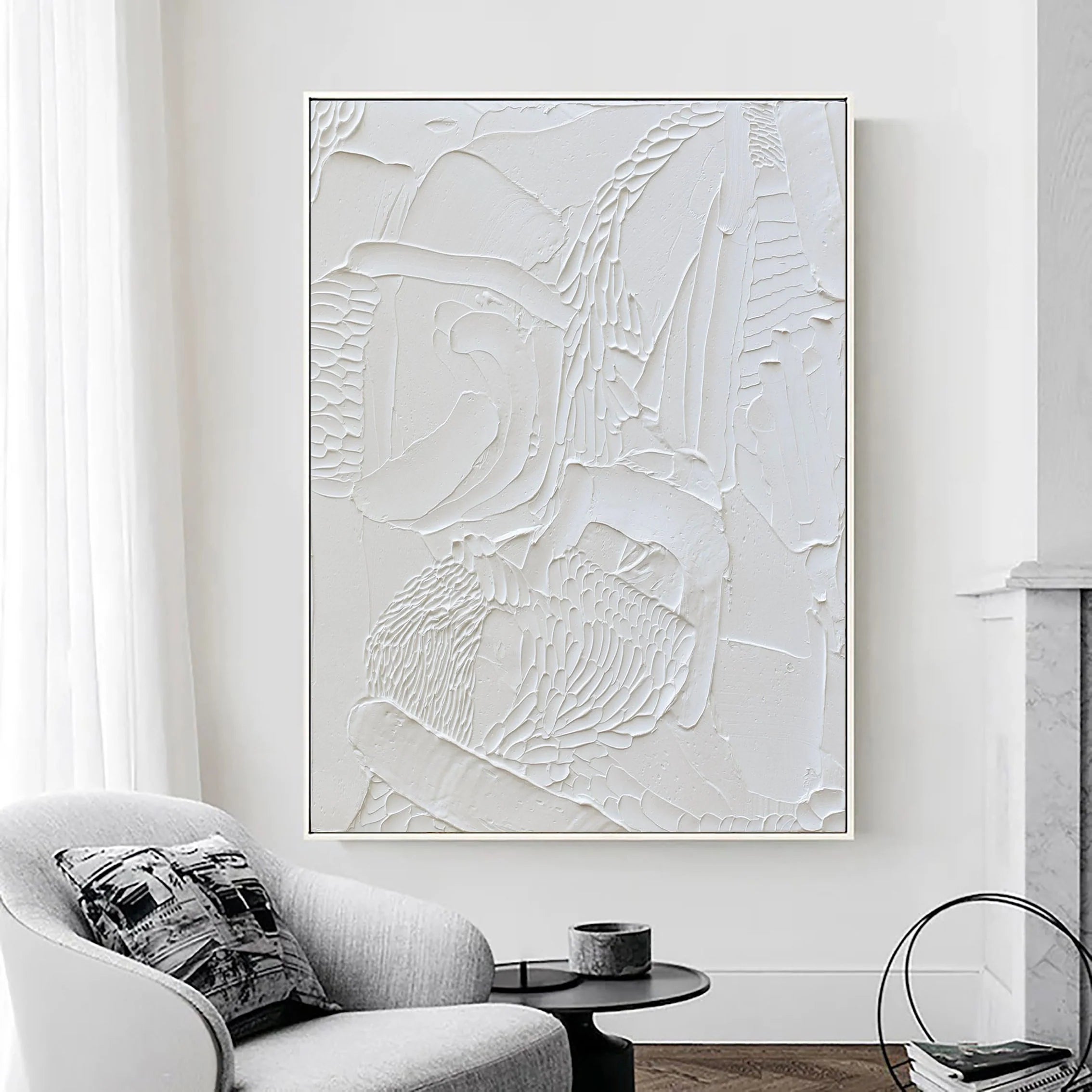 White Minimalistic Plaster 3D Textured Painting Wall Artwork Large Canvas