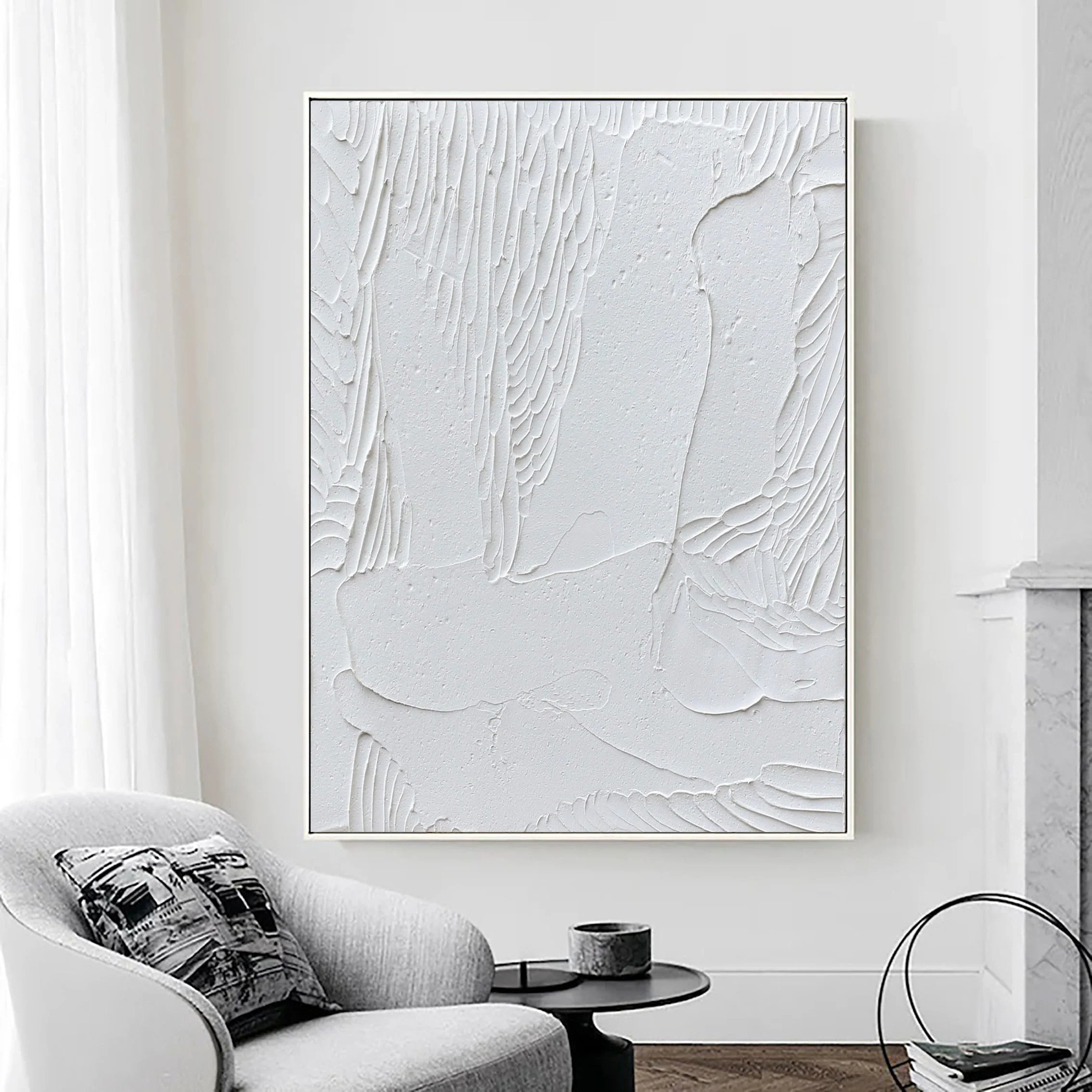 3D Textured White Plaster Art Wall Decor Painting on Canvas Original