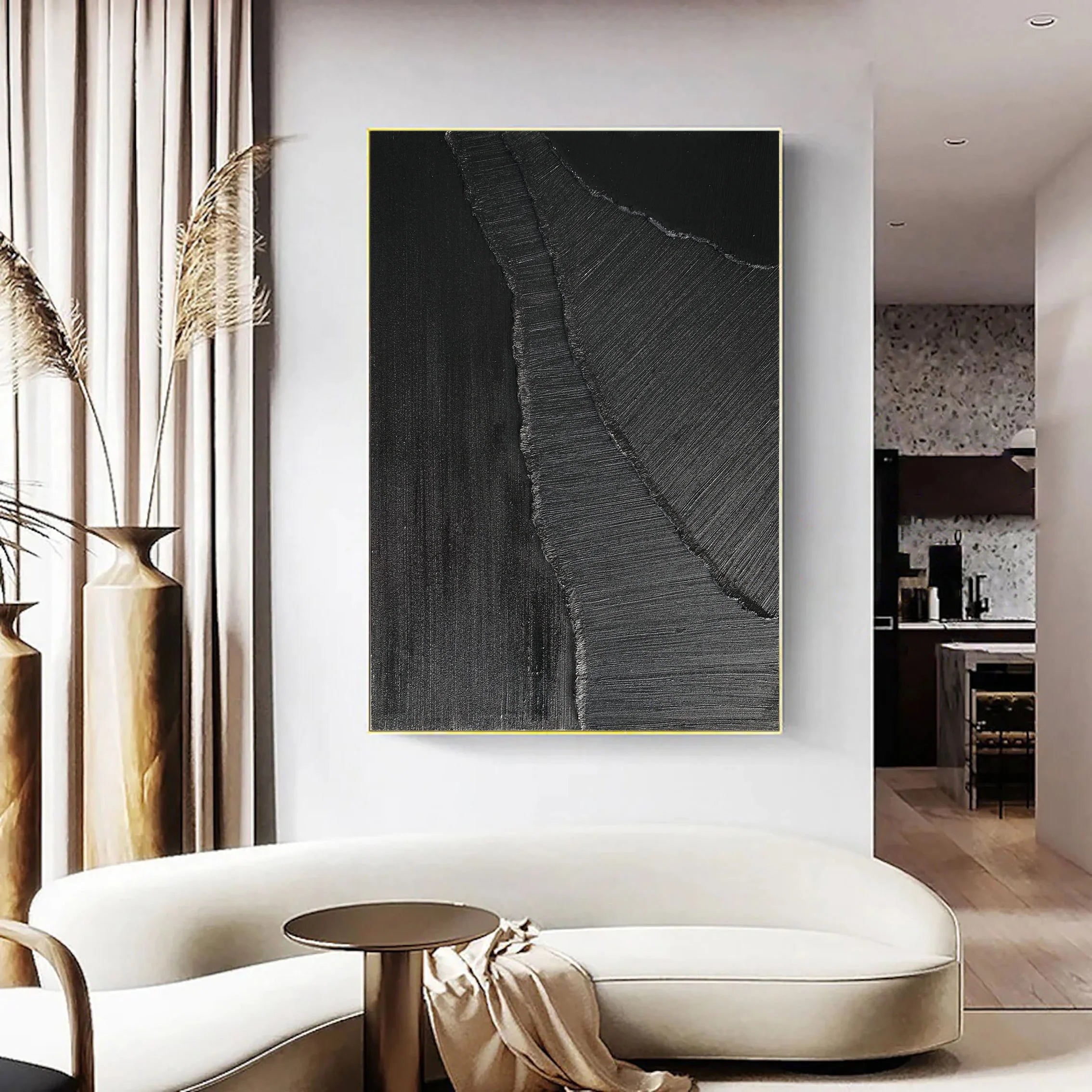 Plaster Art 3D Textured Black Minimalist Zen Canvas Art Painting