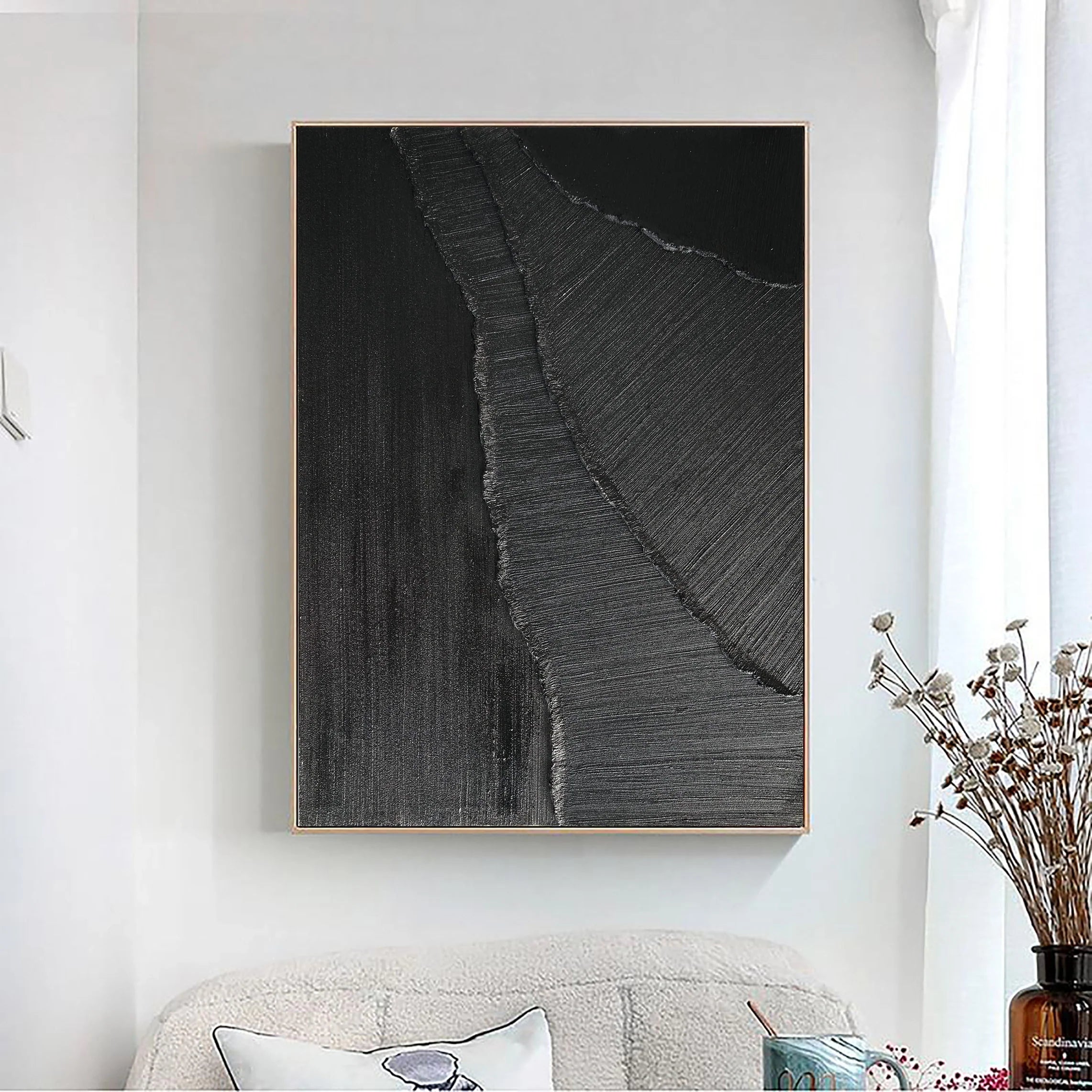Plaster Art 3D Textured Black Minimalist Zen Canvas Art Painting