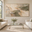 Cream and Olive Hand-Painted 3D Textured Oil Painting, Interlocking Abstract Layers #5NBBMJRS