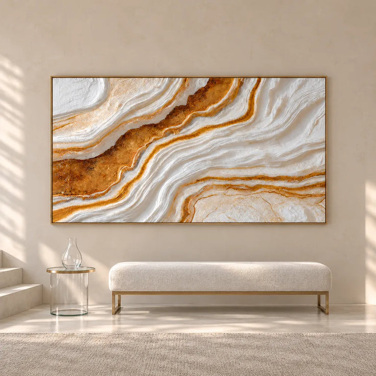 White Gold Hand-Painted 3D Textured Oil Painting, Flowing Veins Wall Art #1VPH1ZGA