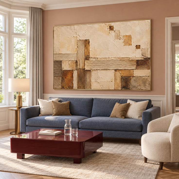 Beige and Cream Hand-Painted 3D Textured Oil Painting, Ribbed Geometric Blocks #5D3VSMWF