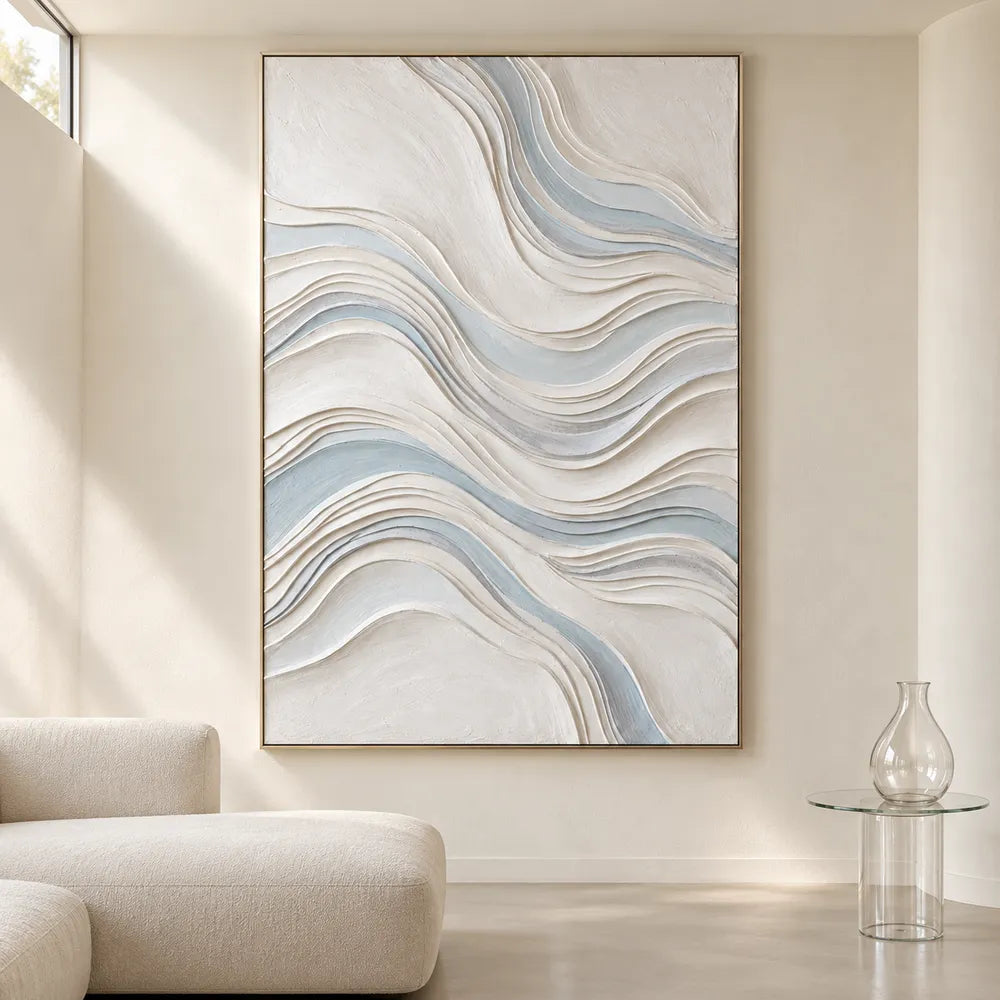 White Hand-Painted 3D Textured Oil Painting, Flowing Waves Wall Art #W2VPSFII