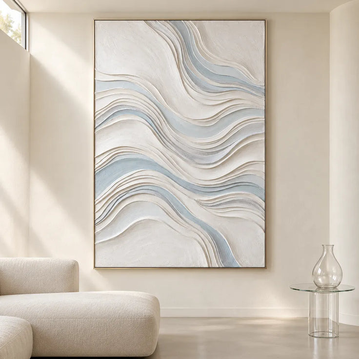 White Hand-Painted 3D Textured Oil Painting, Flowing Waves Wall Art #W2VPSFII