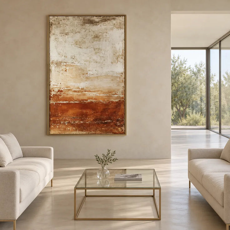 Cream and Rust Hand-Painted Oil Painting, Layered Earth-Tone Abstract #AR0DPNNU