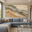 Beige Hand-Painted 3D Textured Oil Painting, Blue-Gray Diagonal Layers #S9SBK2RJ