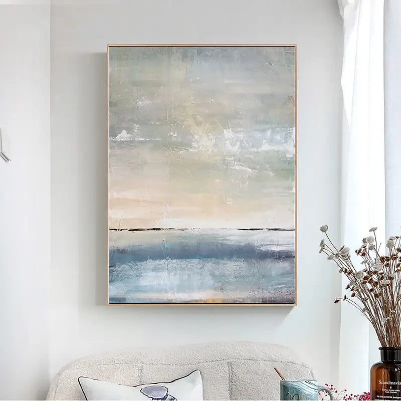 Colorful Ocean Sunset Abstract Painting On Canvas, Blue Marine Landscape Wall Art