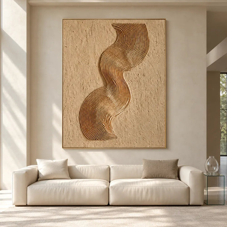Sand Hand-Painted 3D Textured Oil Painting, Ribbon Curves Wall Art #Q5XTO3SD