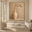 Beige Hand-Painted Oil Painting, Slender Vase with a Leafy Branch #2WV3PKSW