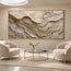 Ivory and Taupe Hand-Painted 3D Textured Oil Painting, Wavy Layer Abstract #QF2DVOSX