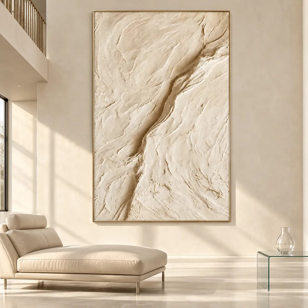 Cream Hand-Painted 3D Textured Oil Painting, Diagonal Relief Wall Art #WBT7SPNO