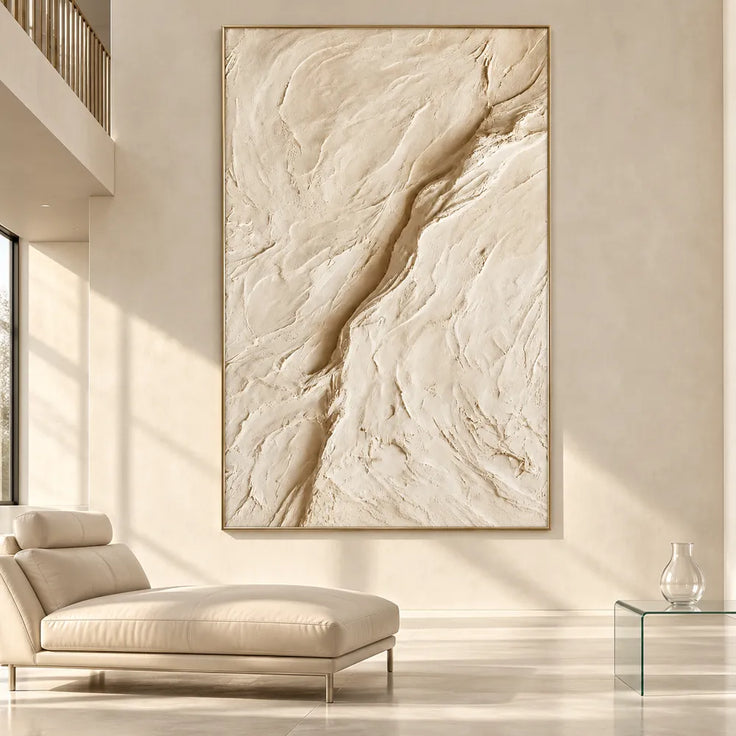 Cream Hand-Painted 3D Textured Oil Painting, Diagonal Relief Wall Art #WBT7SPNO