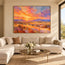 Orange & Lavender Hand-Painted Oil Painting, Three Riders in a Desert Sunset #22PVXDQ6