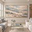 Cream and Blue Gray Hand-Painted Oil Painting, Rolling Coastal Waves #B4FLTKB2